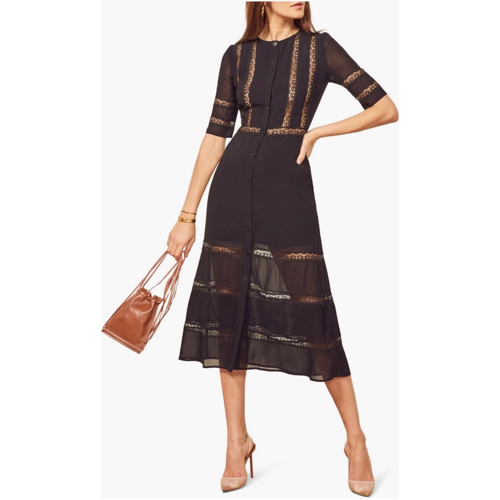 Reformation Surrey Lace and Pintuck Midi Dress